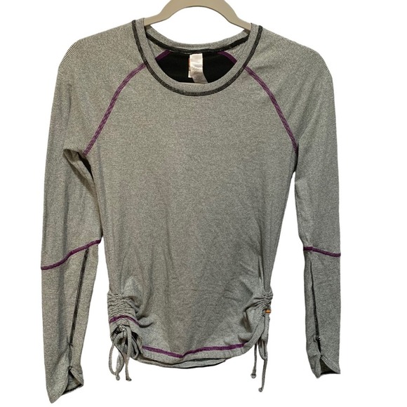 Lucy Tops - Lucy Tech Gray and Purple Long Sleeve Active Wear Ruched Top Size Extra Small
